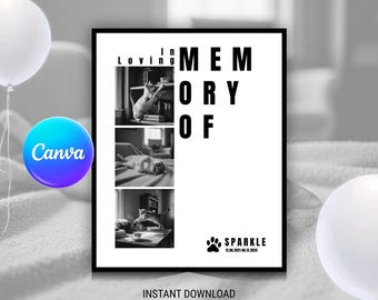 Minimalist Cat Memorial | Photo Collage Tribute (Canva Editable, Printable)