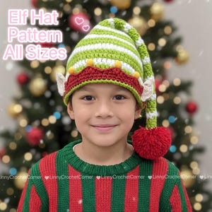 Patrón de gorro de elfo a crochet, cola larga, gorro navideño (archivo PDF), gorro de Papá Noel, gorro de Navidad, gorro navideño a crochet, gorro fácil a crochet, gorro de elfo