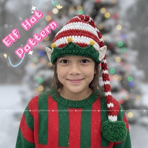 Patroon gehaakte elfenhoed, kerstmuts met lange staart (pdf-bestand), kerstmuts, elfenhoed, gehaakte kerstmuts, eenvoudig gehaakte muts