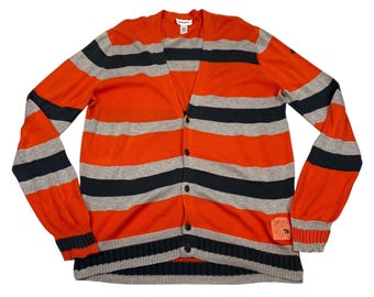 Vintage DIESEL Cardigan XL 90s Y2K Orange Stripe Jumper Sweater Designer Men
