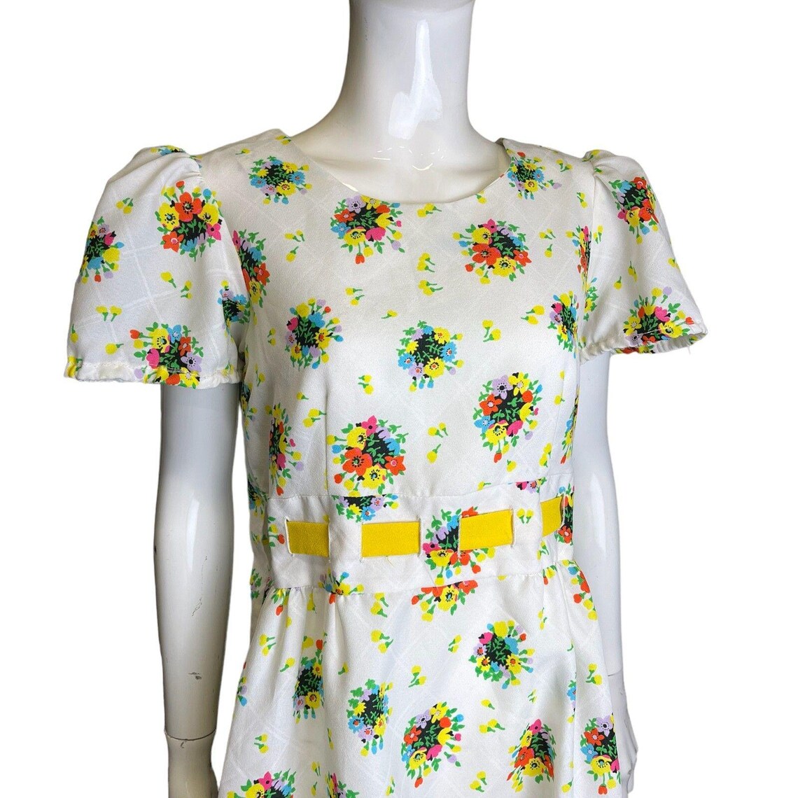 Vintage Dress 60's 70's 10 12 Bright Floral Tie Back Dress Cottagecore Twee, photo 2 of 5