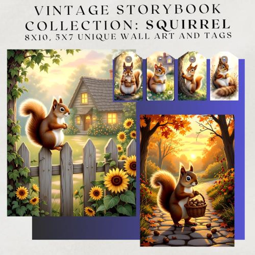 Squirrel Collection Vintage Storybook Squirrel Collection | Thomas Kinkade Style | 8x10 ...