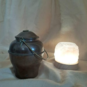 Vintage copper jar with lid & handle – tinned inside, rustic storage canister, farmhouse kitchen decor