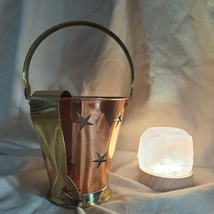 Copper Ice Bucket with Star Cutouts + Tongs – Mitab Karlshamn Sweden – Vintage Barware, Scandinavian Design, Brass Details