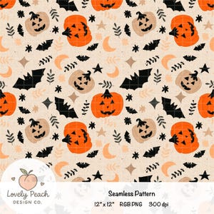 Halloween Seamless Pattern | Cute Pumpkin & Bat Digital Paper | Fall Autumn Spooky Background | Jack O’ Lantern Clipart | Commercial Use