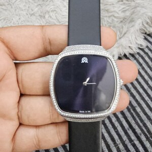 Slim Diamond Bezel Black Quartz moissanite diamond Watch Ultra Slim Sapphire Glass New Collection