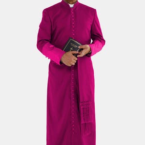 Red Purple Roman Cassock with Satin Cuffs - Formal Clergy Robe