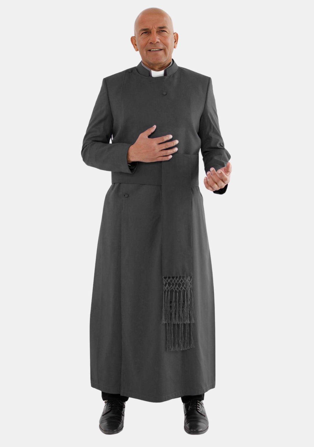 Black Anglican Cassock: Double-breasted Clergy Robe With Cincture - Etsy