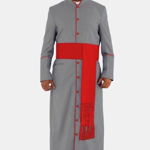 Gray Clergy Robe with Red Trim: Nadab Design, Comfortable Church Attire