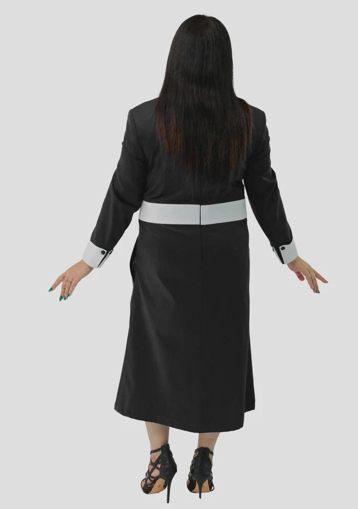 women's clergy dress black with black designer buttons FAD-4U Church Clergy Dress for Women Long Sleeve Rows Buttons A Line Dress with Tab Collar Black at Amazon Women's Clothing store