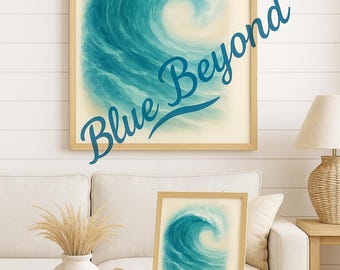 Abstrakt Meereswelle Kunstdrucke: Küstenblaue Wand Dekoration (Digitaler Download)