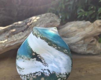 Hand Blown Wylde Green Birdcage Vase | One of a Kind Studio Art Glass | Coastal Glass Sculpture by Lesley Ann Clarke