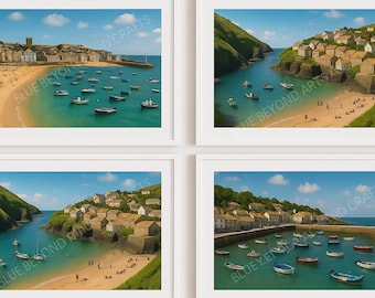 Cornish Häfen Wand Kunst Druck Set | Coastal Seaside Decor (Digitaler Download)