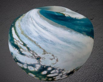 Handmade Wylde Green Art Glass Vessel | Lesley Ann Clarke | Cornish Inspired Studio Glass | One of a Kind Decorative Glass