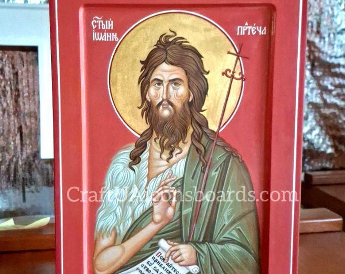 Handpainted icon | Saint John the Baptiste | religious gift | 24k Gold Hand Painted on wood | orthodox