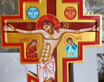 Hand painted wooden crucifix | religious gift| Christ on the cross| Wall crucifix | wooden cross| Icon of Christ on the cross|Christian Icon