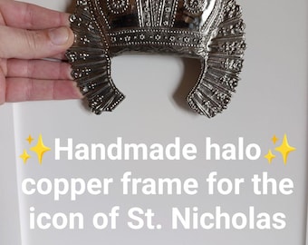 Halo  St Nicholas Icon 14 cm (5.5 in) – Silver Tone Copper Halo for Icon Boards – Byzantine Metal Halo for Iconographers