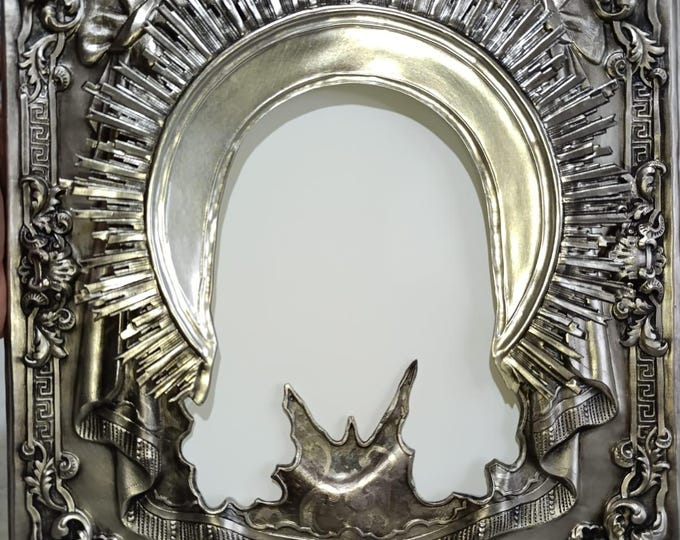 Icon Board Set 11.8x13.8 Inches (30x35 cm) with Oklad for Christ the Savior Not Made by Hands, Gesso Panel with Kovcheg, Silver-Plated Cover
