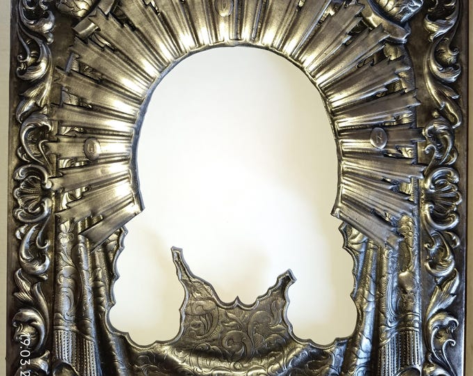 Orthodox Icon Oklad 25×30 cm – Handmade Copper Riza – Silver Plated or Raw Copper – Icon Cover with Linden Board & Gesso – Removable Halo