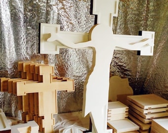 Large Processional Crucifix 60×100 cm(23.6 × 39.3 in) – Orthodox Church Cross with Levkas – Removable Christ Figure – Linden Wood Icon Panel