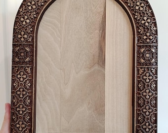 Solid Walnut Icon Board with  Carved Frame, 25 × 33 cm (9.8 × 13") Carved Orthodox Panel, Optional Levkas Gesso, Icon Painting Board