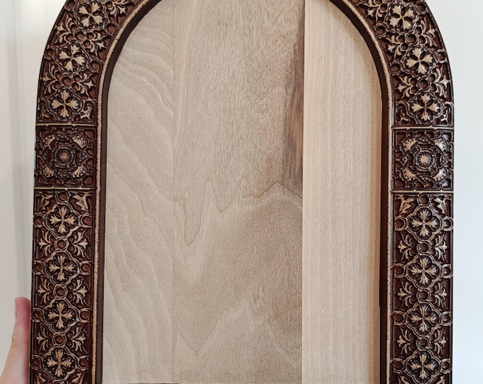 Solid Walnut Icon Board with  Carved Frame, 25 × 33 cm (9.8 × 13") Carved Orthodox Panel, Optional Levkas Gesso, Icon Painting Board