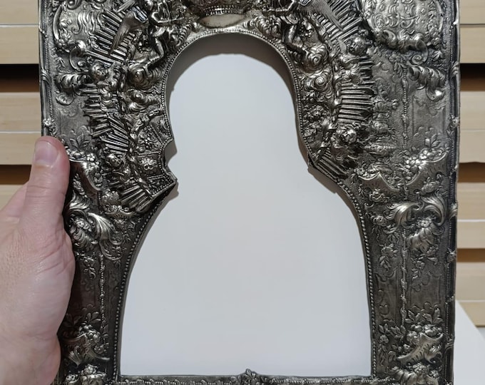 Icon Board 25x30 cm (9.8x11.8 in) with Oklad for Mother of God – Gesso Panel with Kovcheg – Handmade Icon Set