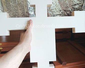 Large Levkas Cross Panel for Icon Painting 17.7×19.7 in (45×50 cm) | Handmade Linden Wood Craft Supply | Gesso Cross Ready for Painting