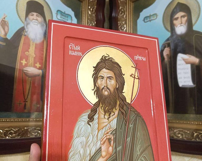 Handpainted icon | Saint John the Baptiste | religious gift | 24k Gold Hand Painted on wood | orthodox