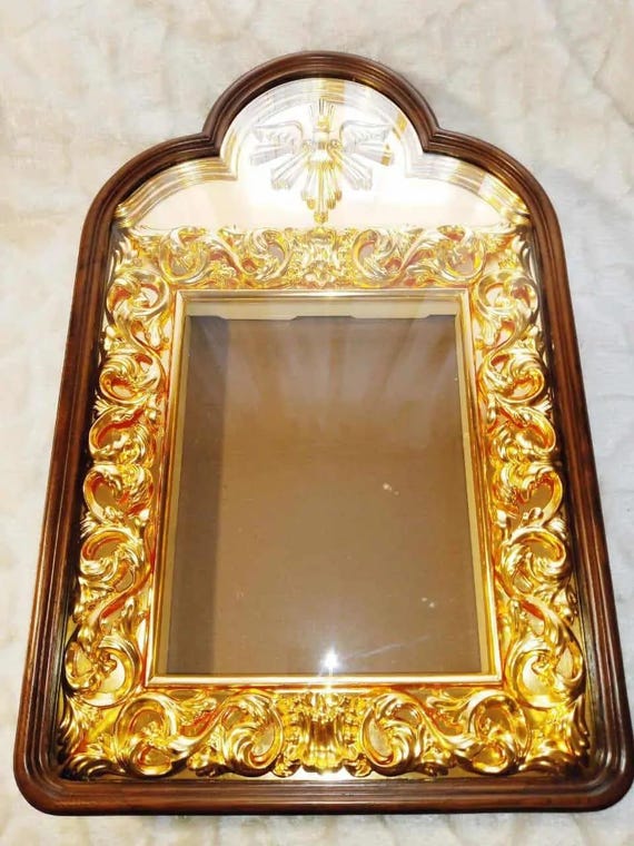 Hand Carved Icon board Case(45х69cm) for 28×32 cm Icon  – Oak Kiot with Gold Carved Frame – Orthodox Icon Shrine with Levkas Panel
