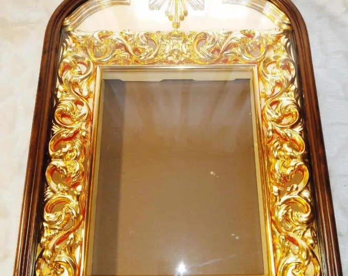 Hand Carved Icon board Case(45х69cm) for 28×32 cm Icon  – Oak Kiot with Gold Carved Frame – Orthodox Icon Shrine with Levkas Panel