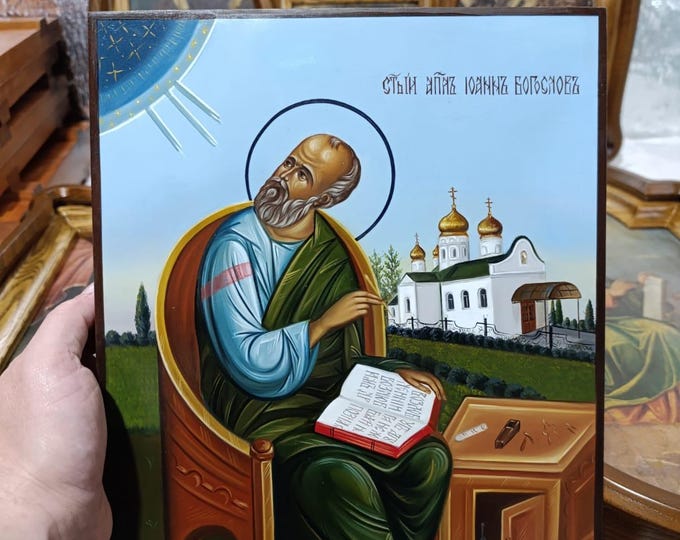 Hand Painted Saint John the Theologian Icon 25×35 cm (9.8×13.8") | Orthodox Icon on Linden Wood Panel | Original Oil Painting