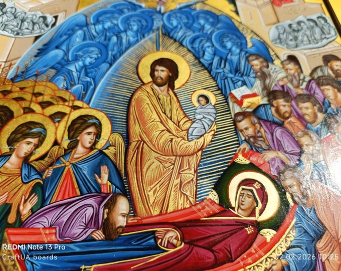 Hand Painted Orthodox Icon40x50 cm (15.7x19.7 in) Dormition of the Theotokos Icon  –  – Egg Tempera on Linden Wood – Gold Leaf – Byzantine