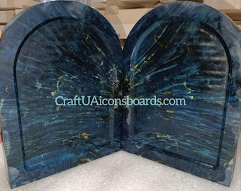 Unique Set of Two Handcrafted Icon Boards with Kovcheg 15,6x20,6 cm,  Made from One Piece of Stabilised Wood