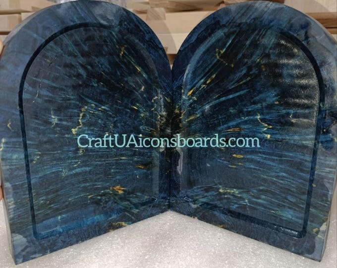 Unique Set of Two Handcrafted Icon Boards with Kovcheg 15,6x20,6 cm,  Made from One Piece of Stabilised Wood