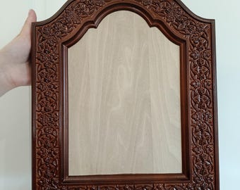 Icon Board  Carved Frame 27 × 35 cm Solid Walnut (10.6 × 13.8 in) Carved Orthodox Panel, Optional Levkas Gesso, Icon Painting Board
