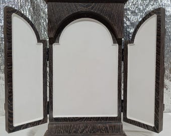 Gessoed Triptych Icon Board with Ark, Handcrafted Black Wenge Solid Wood Panel, Professional Iconography Supply, Luxury Folding Home Altar