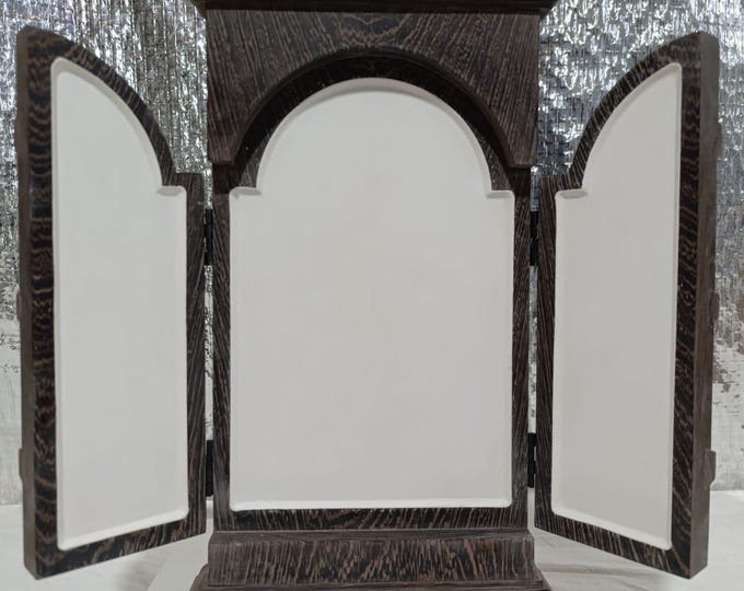 Gessoed Triptych Icon Board with Ark, Handcrafted Black Wenge Solid Wood Panel, Professional Iconography Supply, Luxury Folding Home Altar