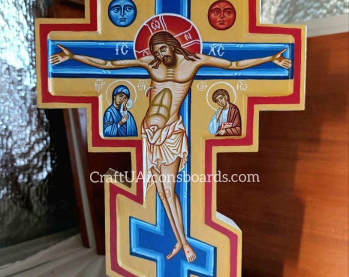 Hand-Painted Wooden Crucifix – Icon of Christ on the Cross, Wall Cross