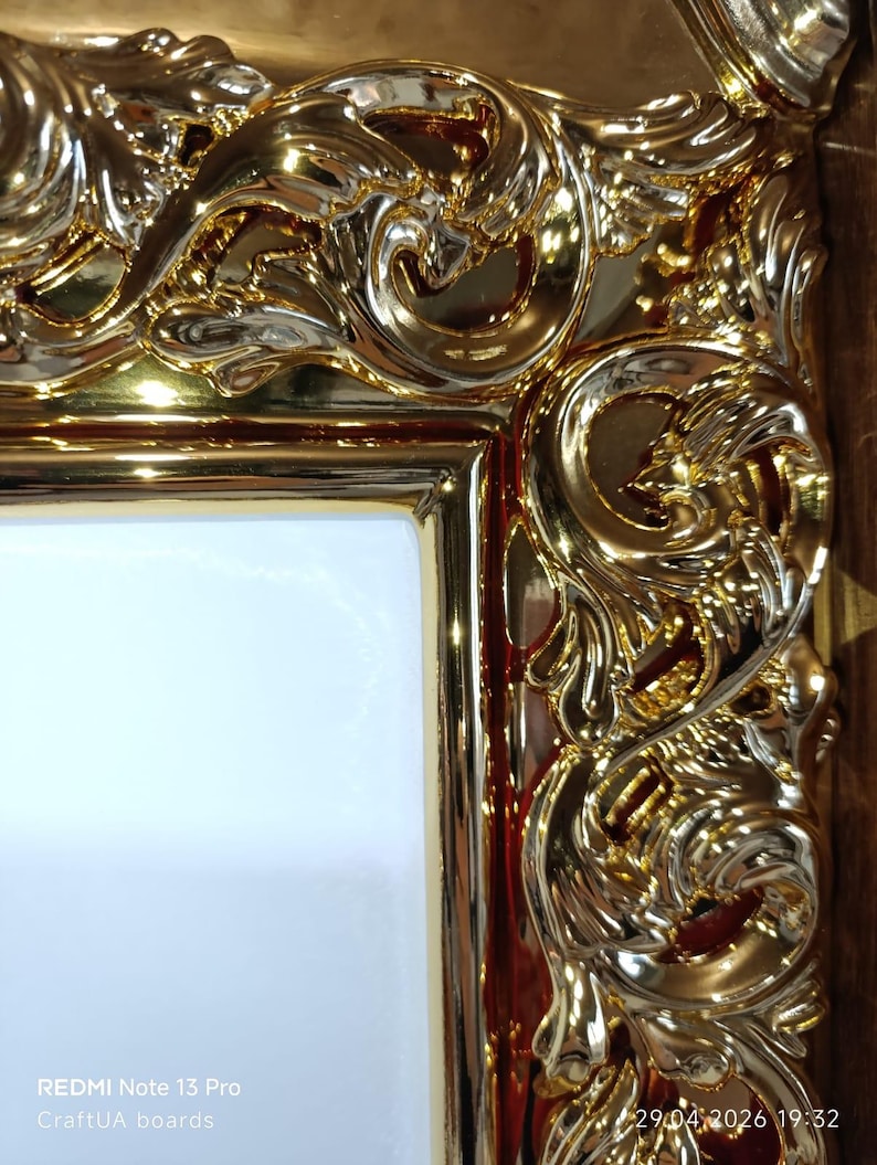 Hand Carved Icon board Case(45х69cm) for 28×32 cm Icon – Oak Kiot with Gold Carved Frame – Orthodox Icon Shrine with Levkas Panel image 4