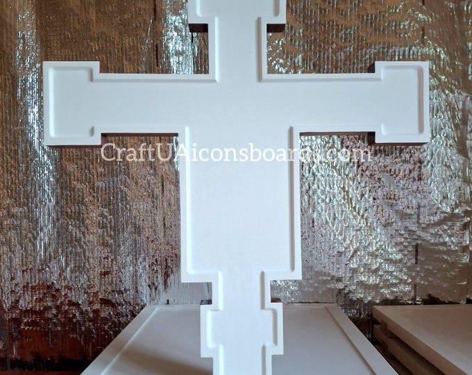 Handmade Gesso Wooden Cross with Ark – 49×55 cm (19.3×21.7 in) Icon Painting Panel