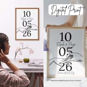 Personalised Engagement or Wedding Date Print | Custom Names & Quote | Multiple Sizes | Digital Couple Gift Keepsake