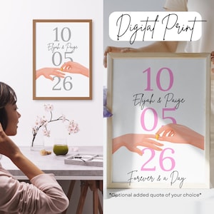 Personalised Wedding or Engagement Print | Custom Names, Date & Colour | Digital Couple Gift | Printable Wall Art (Multiple Sizes)