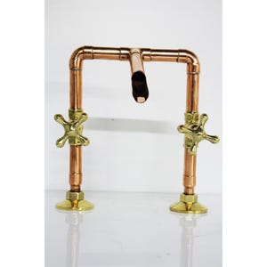Handmade Brass & Copper Kitchen Faucet: Double Cross Handles, Industrial Style