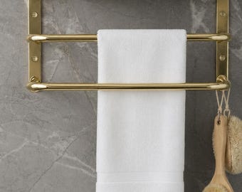 Unlacquered Brass Towel Rack with Shelf | Hotel Style Wall Mounted Bathroom Holder