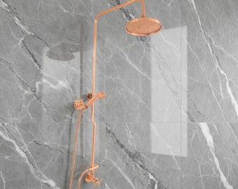 Unlacquered Brass Rainfall Shower System Wall Mount Vintage Exposed Shower Set Luxury Bathroom Fixture