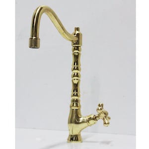 Handmade Unlacquered Brass Kitchen Faucet: Single Hole Farmhouse Tap