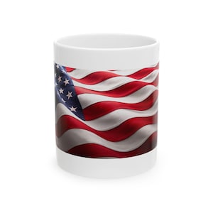 Patriotic Ceramic Mug with American Flag Desig