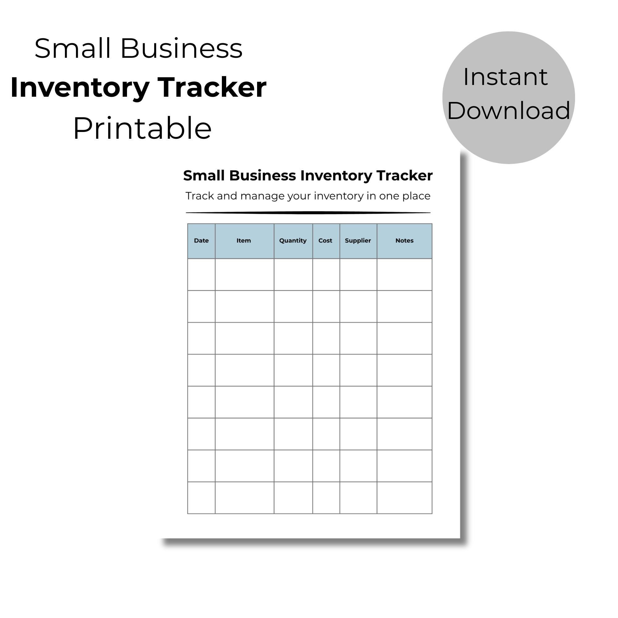 Small Business Inventory Tracker Printable | Blue Inventory Log Sheet ...