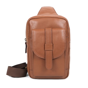 S2M Brown Genuine Leather Shoulder Bag – Small Crossbody Messenger Bag for Men & Women | Unisex Chest Bag, Durable Leather Sling Bag